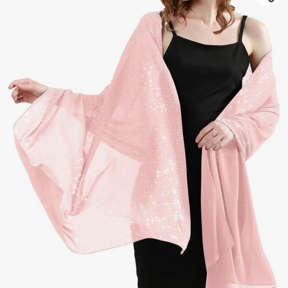 BANETTETA Shine Bright Like a Diamond Chiffon Sparkly Rhinestone Shawls and Wrap